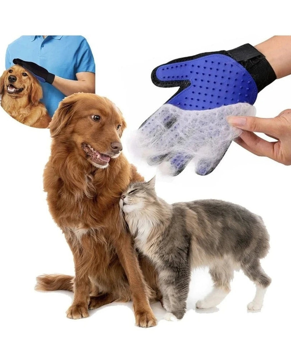 Guante quitapelos y de masaje para perros y gatos, con pelo recogido