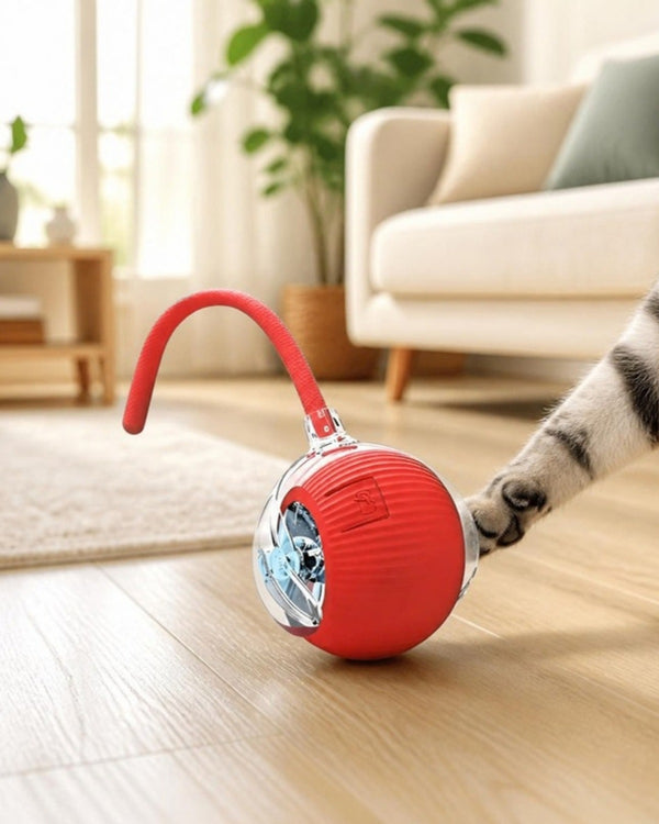 Pelota interactiva recargable roja para perros y gatos
